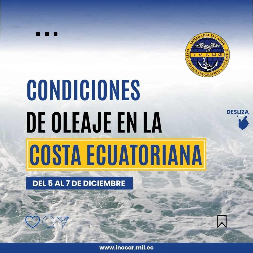 Condiciones del oleaje en la costa ecuatoriana del 5 al 7 de diciembre del 2023