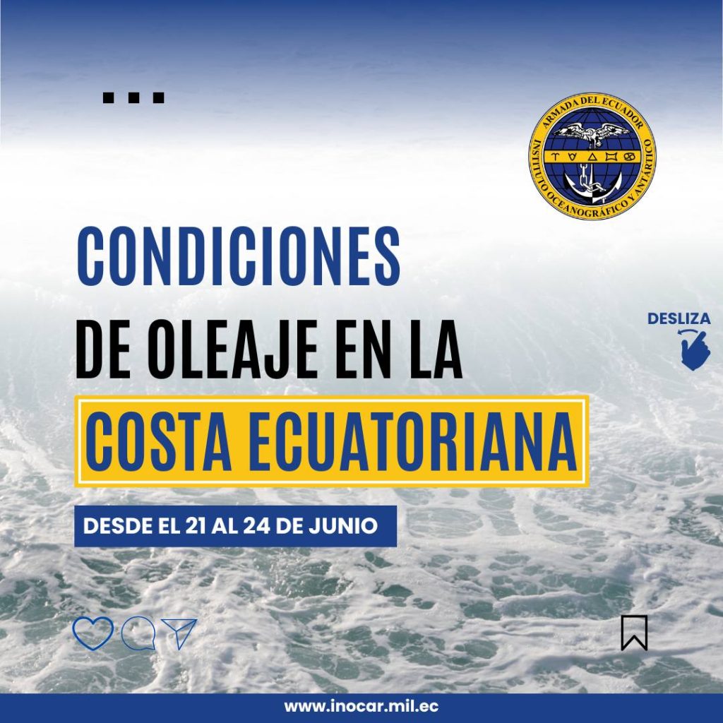 Condiciones de oleajes en la costa ecuatoriana del 21 al 24 de junio